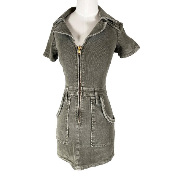 REVOLVE SHOW ME YOUR MUMU Outlaw Dress XS Sage Green Corduroy NWOT Zip Up Mini - Picture 1 of 16
